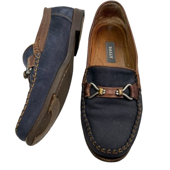 Bally Napoli Navy Brown nubuck leather loafers Made in Italy Size 8.5 main image 4